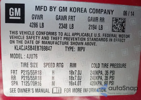 2014 Buick Encore from USA, damaged, VIN KL4CJASB4EB769847